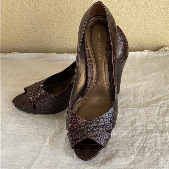 Ann Taylor Shoes - Ann Taylor Leather Snakeskin Open-toed Heels